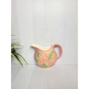 Vintage Pink Pitcher Wall Pocket Hull Pottery 81, Butterfly Floral Kitschy Decor